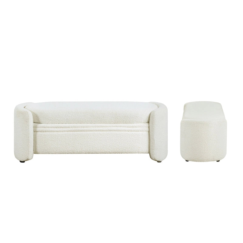 Banc de rangement en bouclé beige / gris obsidienne, 2 places