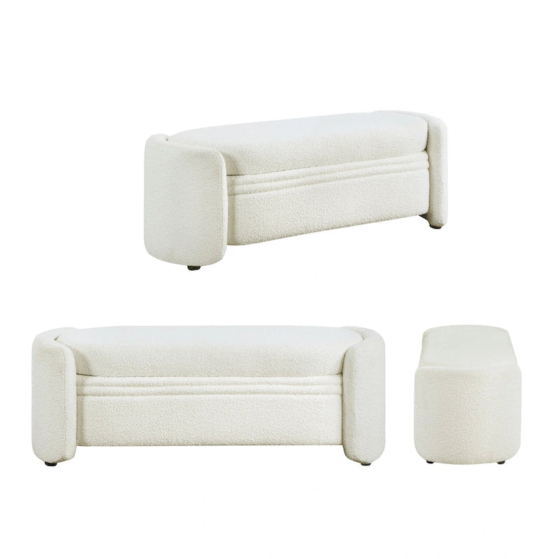 Banc de rangement en bouclé beige / gris obsidienne, 2 places