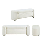 Banc de rangement en bouclé beige / gris obsidienne, 2 places