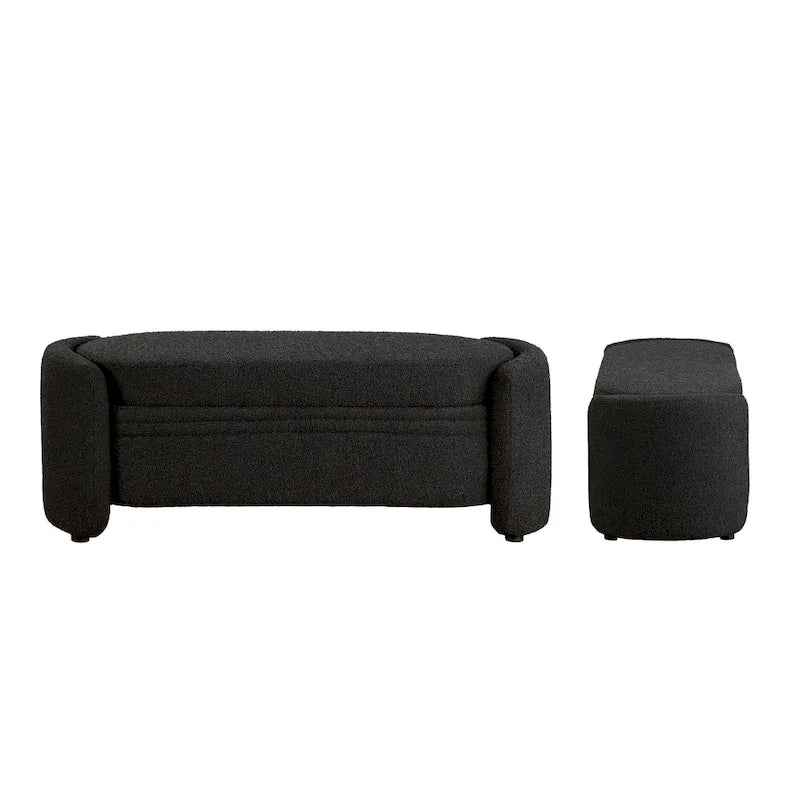 Banc de rangement en bouclé beige / gris obsidienne, 2 places