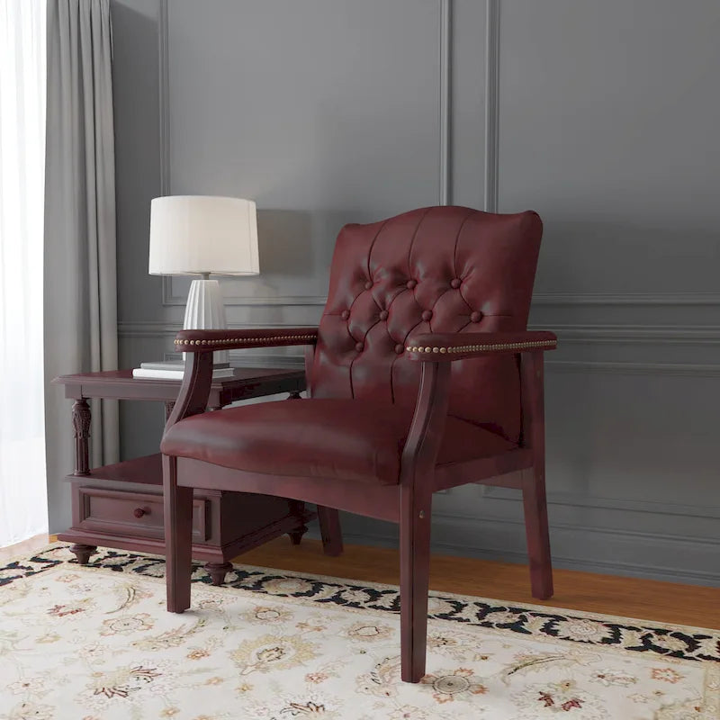 Chaise d'appoint en similicuir marron capitonnée, une place
