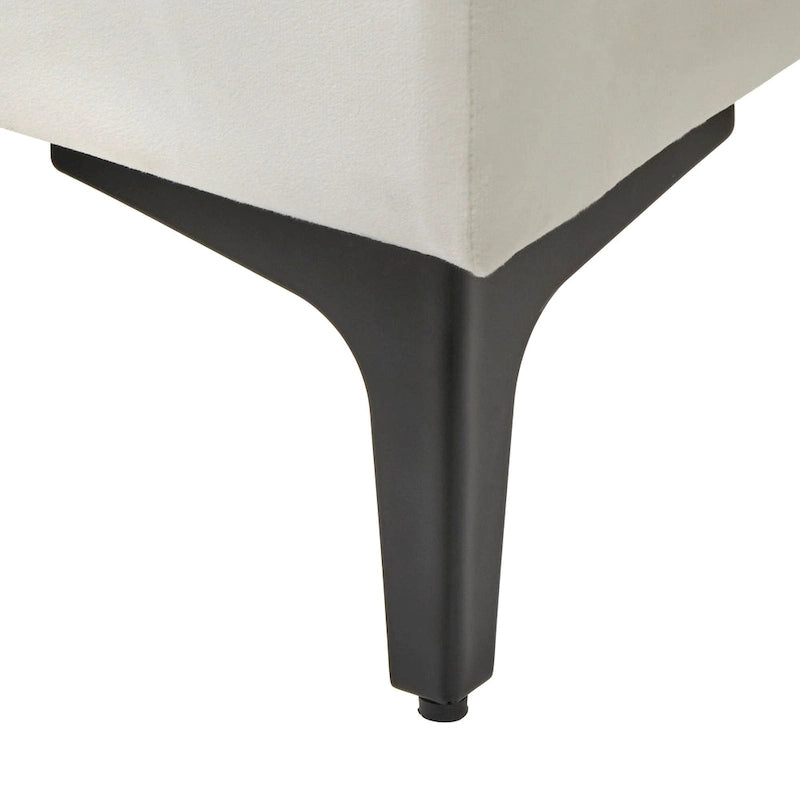 Lit plateforme Queen en velours gris/blanc, 2 places
