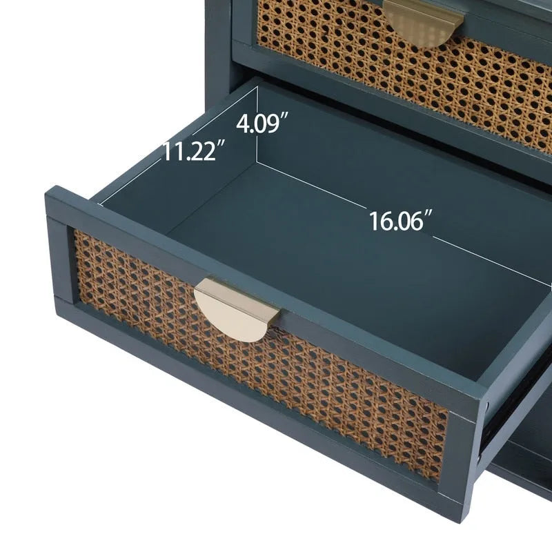Table de chevet en rotin avec 2 tiroirs et une étagère, table de nuit individuelle