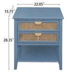 Table de chevet en rotin avec 2 tiroirs et une étagère, table de nuit individuelle