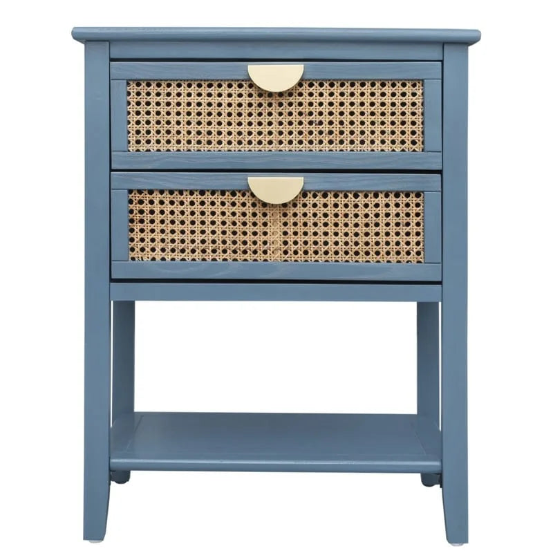 Table de chevet en rotin avec 2 tiroirs et une étagère, table de nuit individuelle
