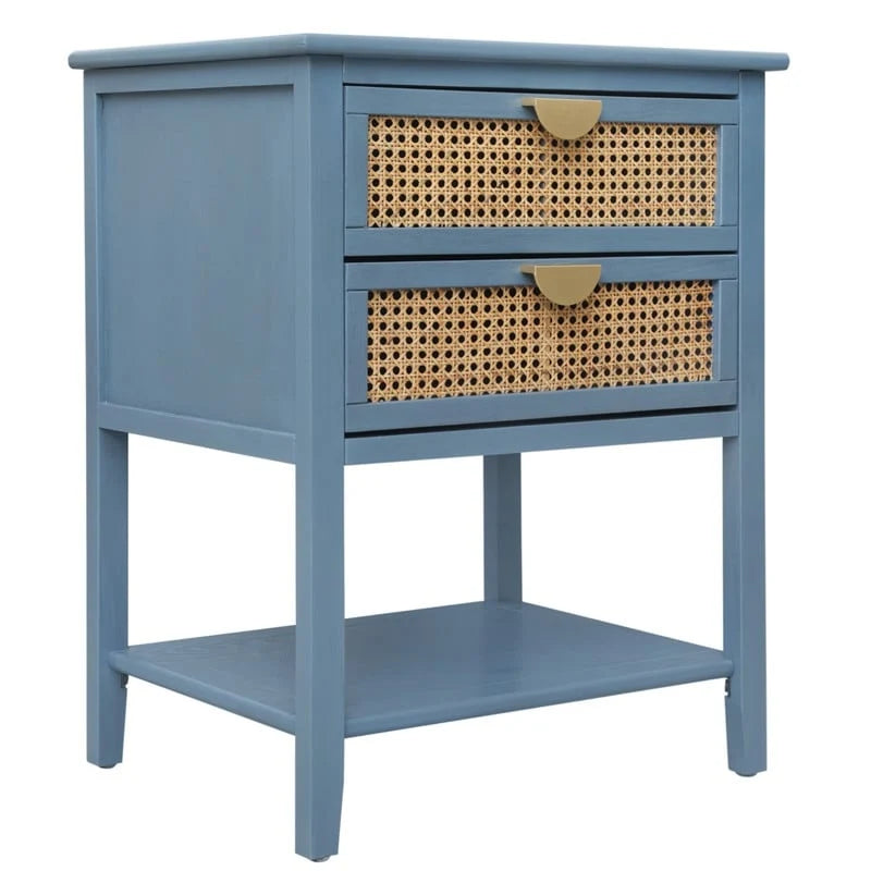 Table de chevet en rotin avec 2 tiroirs et une étagère, table de nuit individuelle