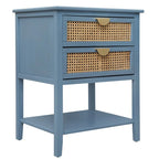 Table de chevet en rotin avec 2 tiroirs et une étagère, table de nuit individuelle