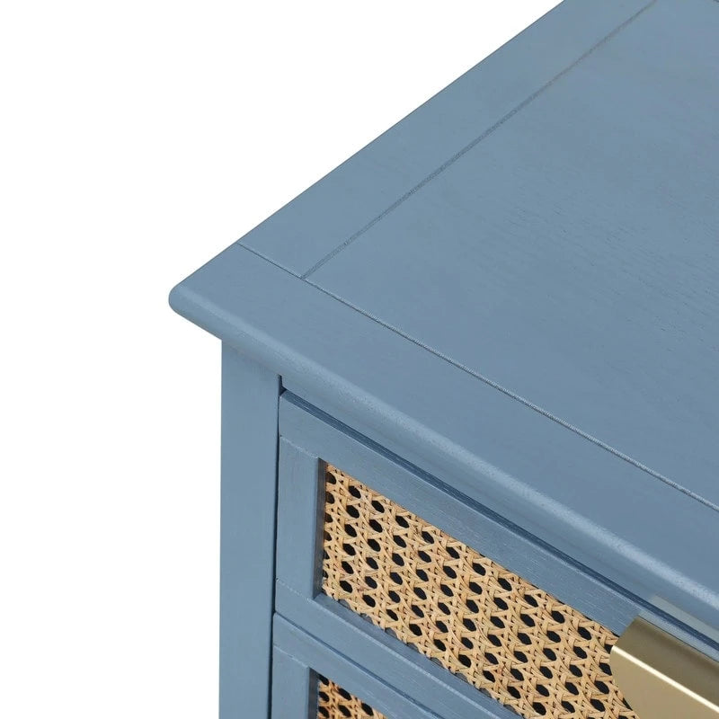 Table de chevet en rotin avec 2 tiroirs et une étagère, table de nuit individuelle