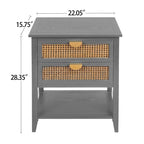 Table de chevet en rotin avec 2 tiroirs et une étagère, table de nuit individuelle