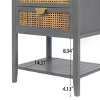 Table de chevet en rotin avec 2 tiroirs et une étagère, table de nuit individuelle