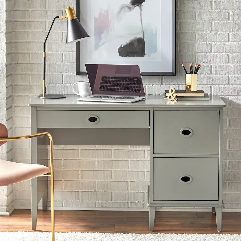 Bureau à 3 tiroirs de style Mid-Century Gris Anthracite / Menthe / Blanc / Bleu (1 personne)