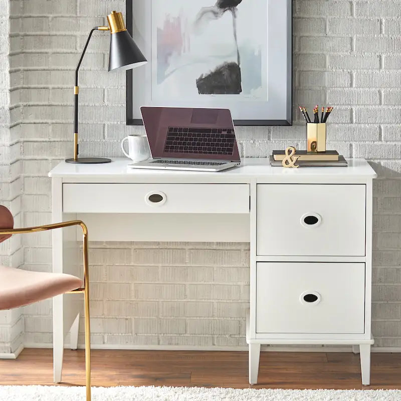Bureau à 3 tiroirs de style Mid-Century Gris Anthracite / Menthe / Blanc / Bleu (1 personne)