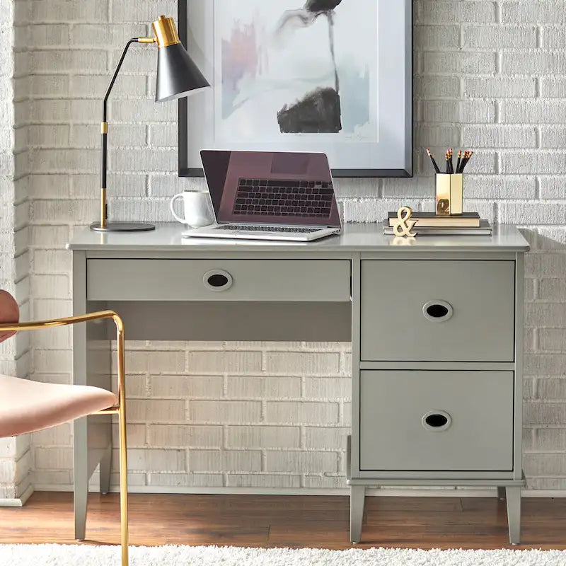 Bureau à 3 tiroirs de style Mid-Century Gris Anthracite / Menthe / Blanc / Bleu (1 personne)