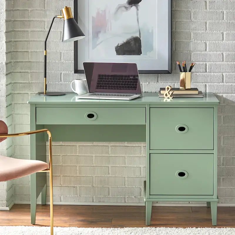 Bureau à 3 tiroirs de style Mid-Century Gris Anthracite / Menthe / Blanc / Bleu (1 personne)