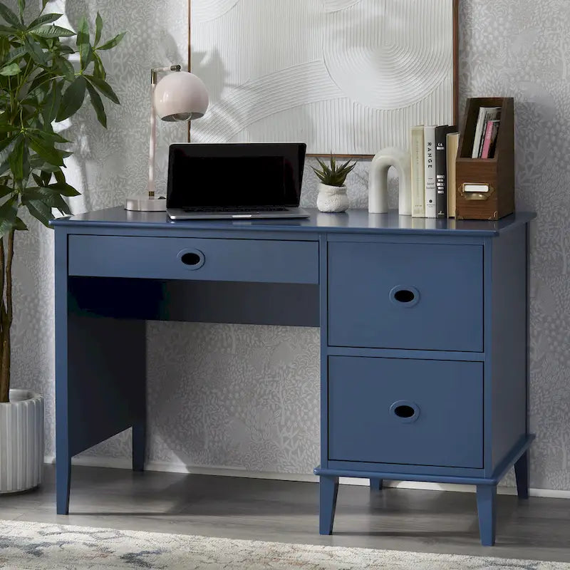 Bureau à 3 tiroirs de style Mid-Century Gris Anthracite / Menthe / Blanc / Bleu (1 personne)