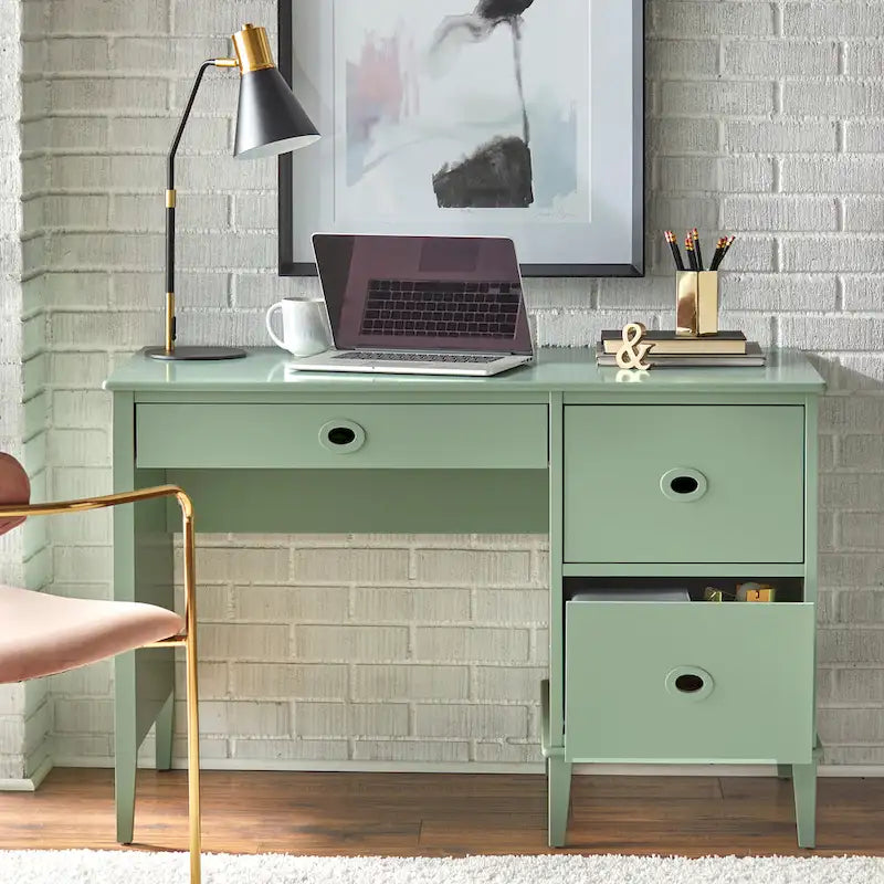 Bureau à 3 tiroirs de style Mid-Century Gris Anthracite / Menthe / Blanc / Bleu (1 personne)