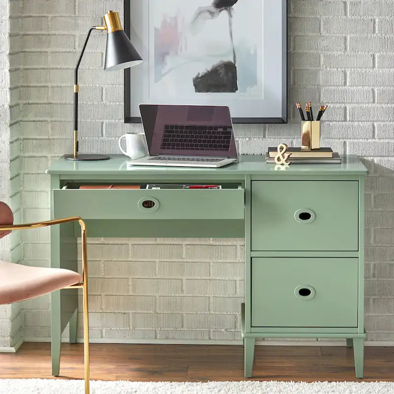 Bureau à 3 tiroirs de style Mid-Century Gris Anthracite / Menthe / Blanc / Bleu (1 personne)