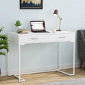 Bureau informatique blanc / blanc et or avec 2 tiroirs, table d'écriture individuelle