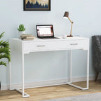 Bureau informatique blanc / blanc et or avec 2 tiroirs, table d'écriture individuelle