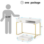 Bureau informatique blanc / blanc et or avec 2 tiroirs, table d'écriture individuelle