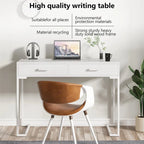 Bureau informatique blanc / blanc et or avec 2 tiroirs, table d'écriture individuelle