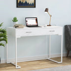Bureau informatique blanc / blanc et or avec 2 tiroirs, table d'écriture individuelle