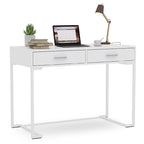 Bureau informatique blanc / blanc et or avec 2 tiroirs, table d'écriture individuelle