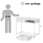 Bureau informatique blanc / blanc et or avec 2 tiroirs, table d'écriture individuelle