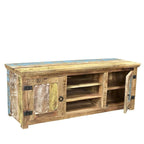 Meuble TV en bois de manguier massif, ton bois naturel, 1 pièce, 152 cm (L) x 46 cm (P) x 56 cm (H)