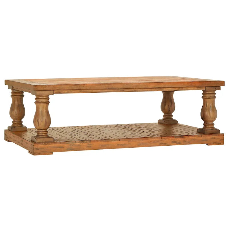 Table basse à pieds balustre en bois naturel / charbon de bois / blanc antique