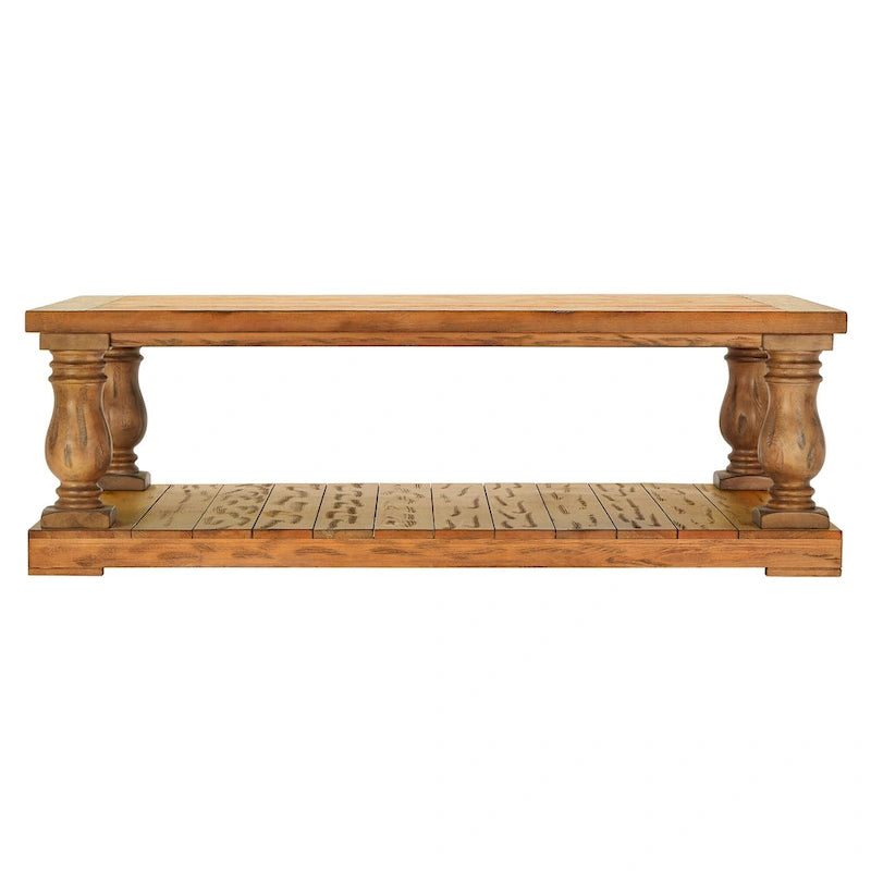 Table basse à pieds balustre en bois naturel / charbon de bois / blanc antique