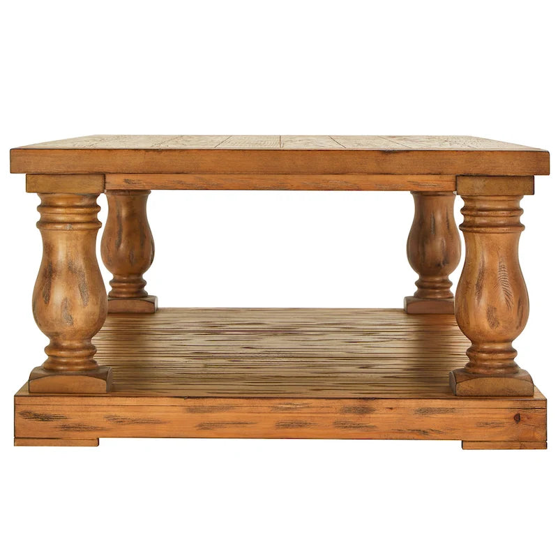 Table basse à pieds balustre en bois naturel / charbon de bois / blanc antique
