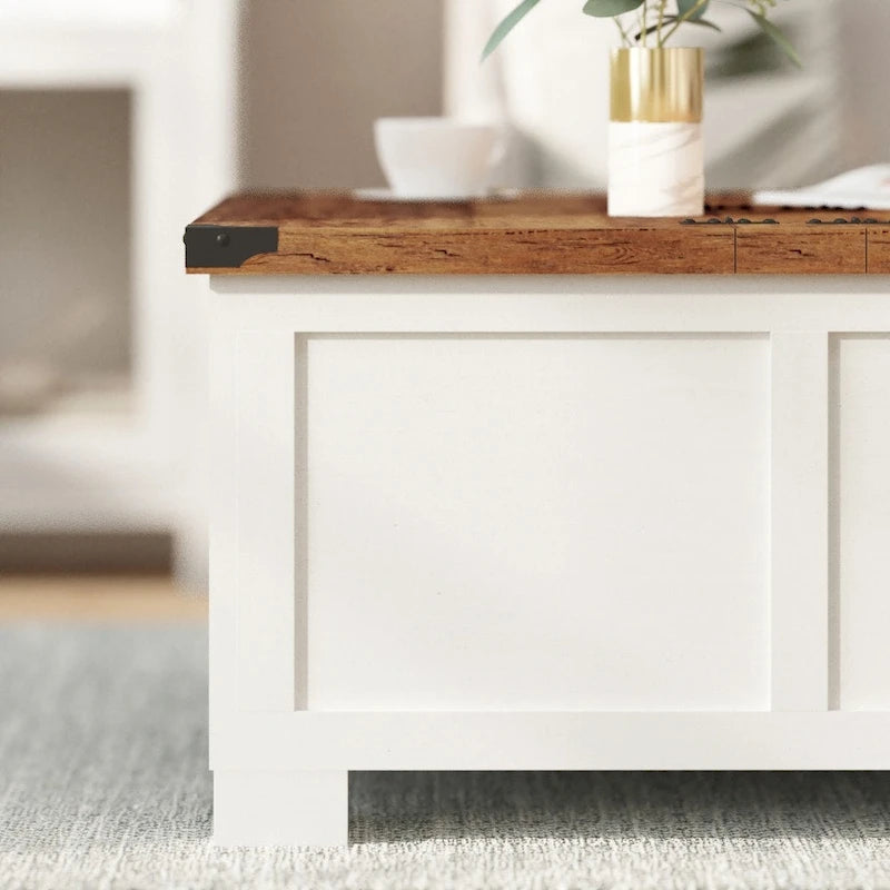 Table basse relevable avec rangement blanche/noire/grise, chêne rustique, pour 1 personne