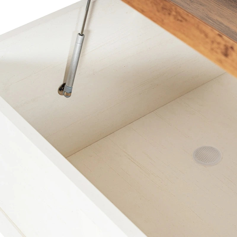 Table basse relevable avec rangement blanche/noire/grise, chêne rustique, pour 1 personne