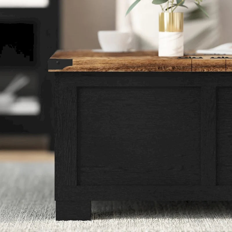 Table basse relevable avec rangement blanche/noire/grise, chêne rustique, pour 1 personne