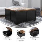 Table basse relevable avec rangement blanche/noire/grise, chêne rustique, pour 1 personne