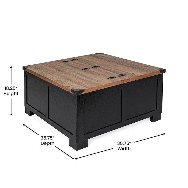 Table basse relevable avec rangement blanche/noire/grise, chêne rustique, pour 1 personne