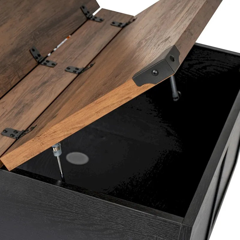 Table basse relevable avec rangement blanche/noire/grise, chêne rustique, pour 1 personne