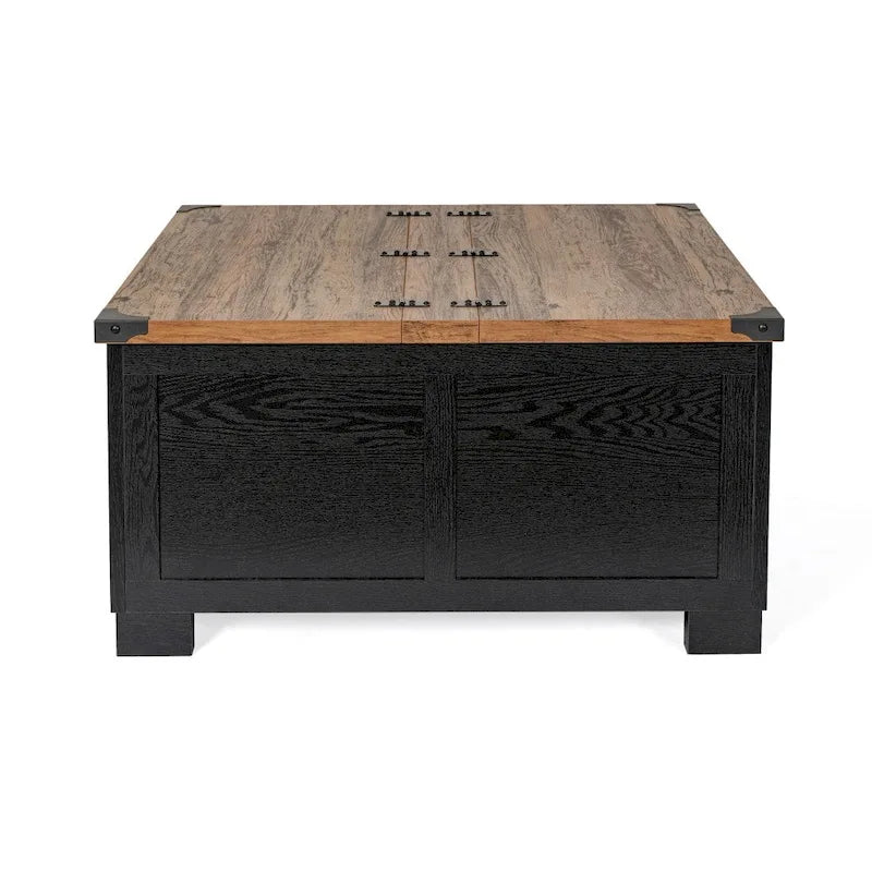 Table basse relevable avec rangement blanche/noire/grise, chêne rustique, pour 1 personne