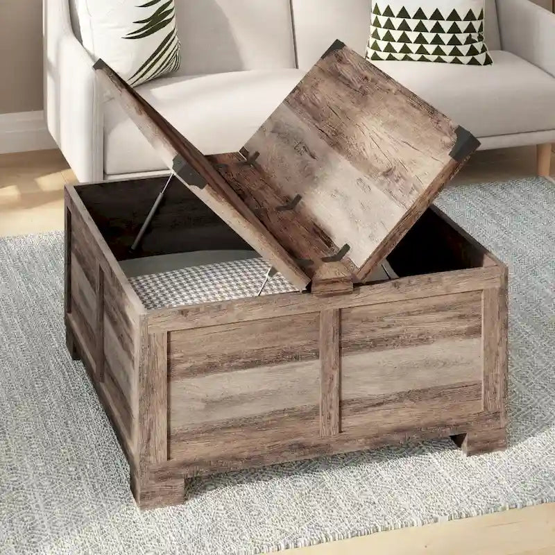 Table basse relevable avec rangement blanche/noire/grise, chêne rustique, pour 1 personne