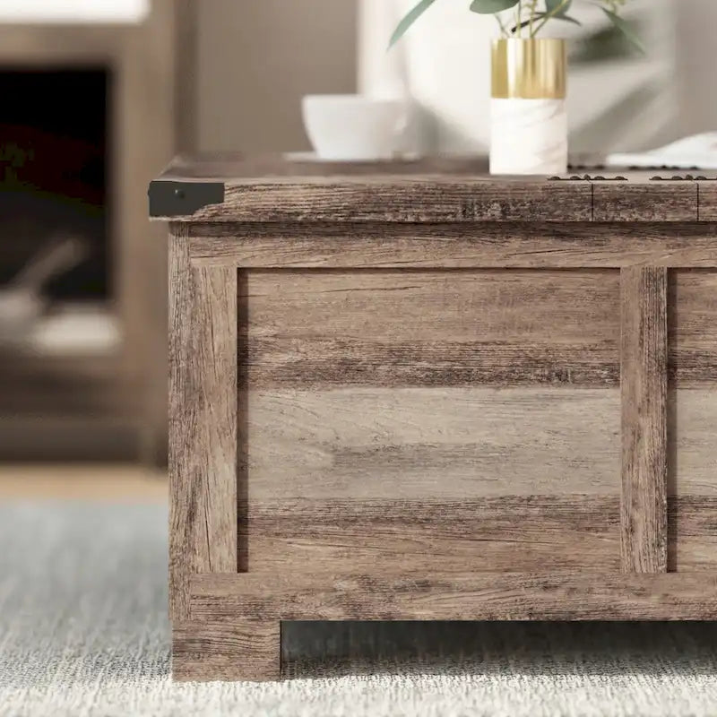 Table basse relevable avec rangement blanche/noire/grise, chêne rustique, pour 1 personne
