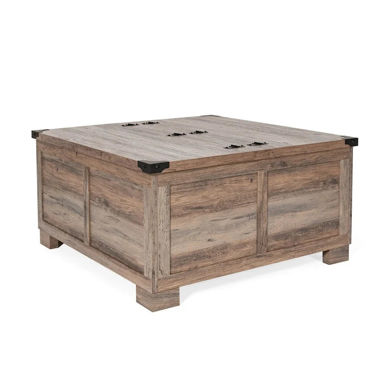 Table basse relevable avec rangement blanche/noire/grise, chêne rustique, pour 1 personne