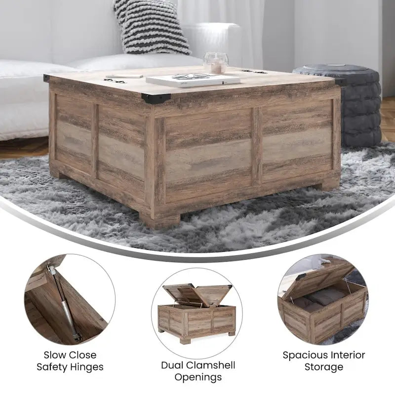 Table basse relevable avec rangement blanche/noire/grise, chêne rustique, pour 1 personne