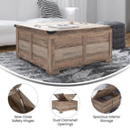Table basse relevable avec rangement blanche/noire/grise, chêne rustique, pour 1 personne