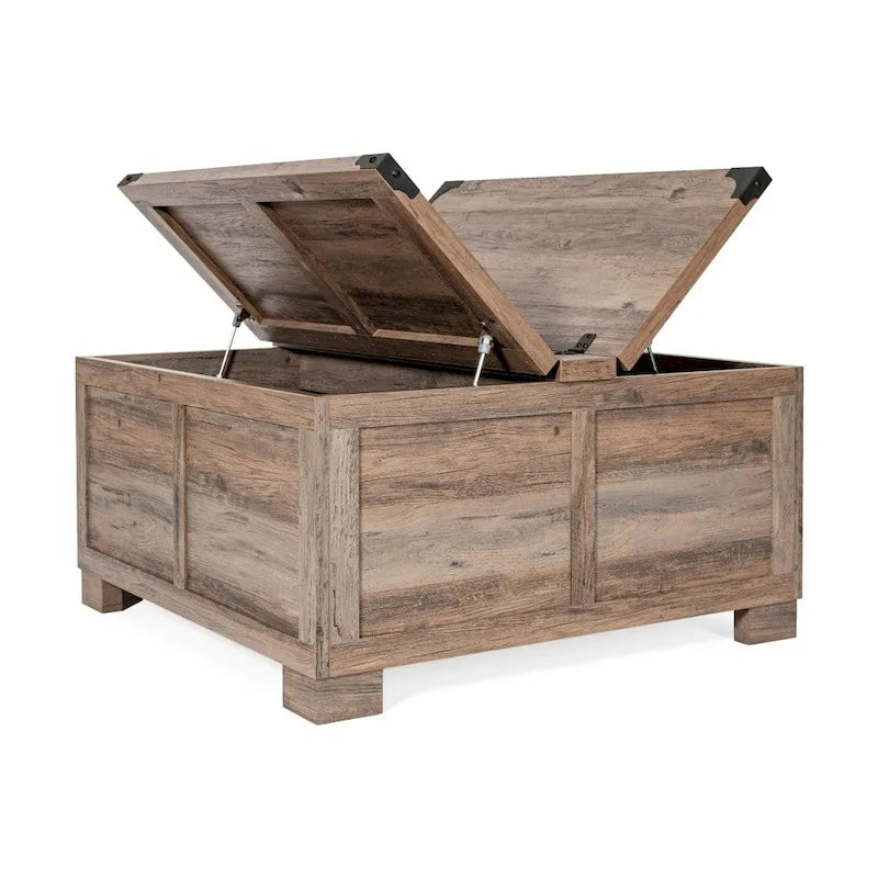 Table basse relevable avec rangement blanche/noire/grise, chêne rustique, pour 1 personne