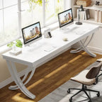Marron+Noir / Blanc, Bureau double pour 2 personnes de 199,9 cm avec pieds en métal
