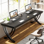 Marron+Noir / Blanc, Bureau double pour 2 personnes de 199,9 cm avec pieds en métal