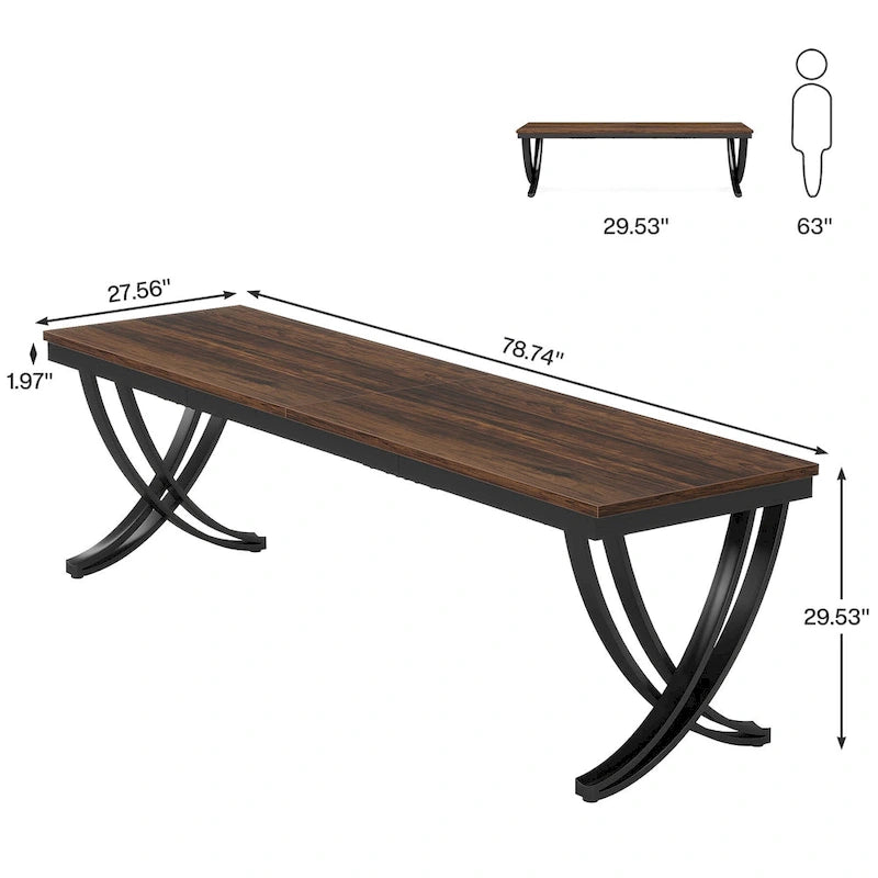 Marron+Noir / Blanc, Bureau double pour 2 personnes de 199,9 cm avec pieds en métal