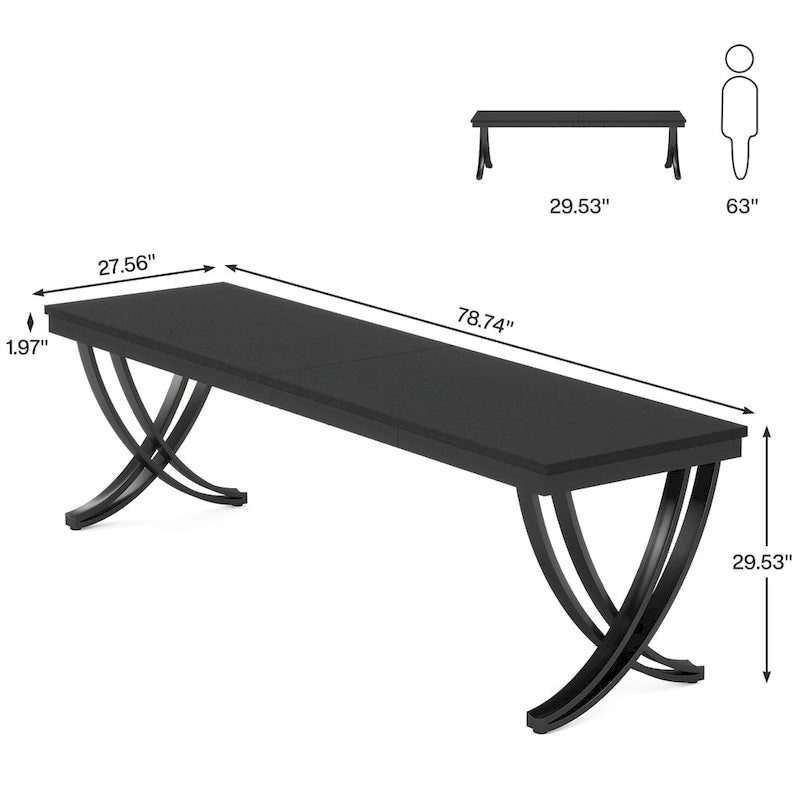 Marron+Noir / Blanc, Bureau double pour 2 personnes de 199,9 cm avec pieds en métal