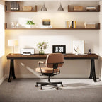 Marron+Noir / Blanc, Bureau double pour 2 personnes de 199,9 cm avec pieds en métal
